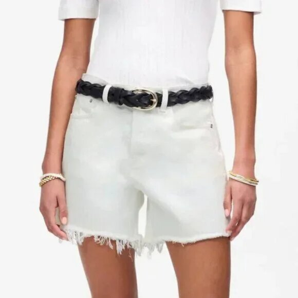 Madewell Brynn Long Shorts High Rise Raw Hem Button Fly White Size 26 NWT - Picture 1 of 9
